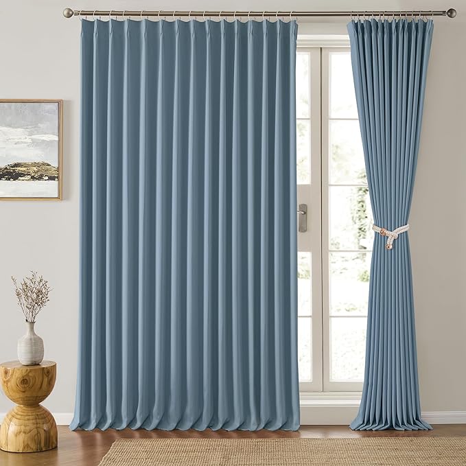 KEQIAOSUOCAI Extra Wide Dusty Blue Pinch Pleated Curtains 100 x 95, Thermal Insulated Noise Cancelling Living Room Drapes 95 inches Long, Patio Sliding Glass Door Window Curtain 2 Panels-CubbioJoy