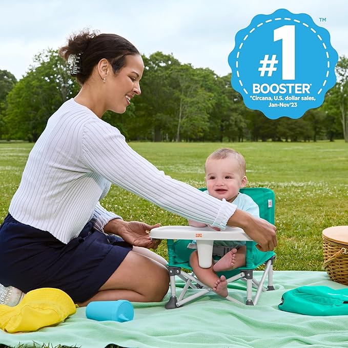 Bright Starts Pop 'N Sit Portable Booster, Indoor/Outdoor Use, Floor Seat with Feeding Tray, Teal, 6 Mos - 3 Yrs-CubbioJoy