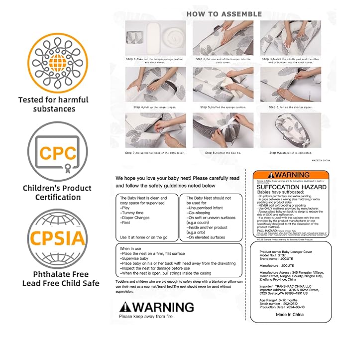 Baby Lounger | Organic Cotton Infant Lounger | Reversible, Adjustable & Portable Floor Lounger | Soft, Breathable, Washable Cover-Grey Leaves-CubbioJoy