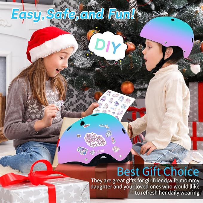Adjustable Kids Bike Helmet with Knee & Elbow Pads Set, Color Gradient Design for Boys and Girls Aged 3-14+, for Skateboarding, Scooter, Roller & Inline Skating, Longboard-CubbioJoy