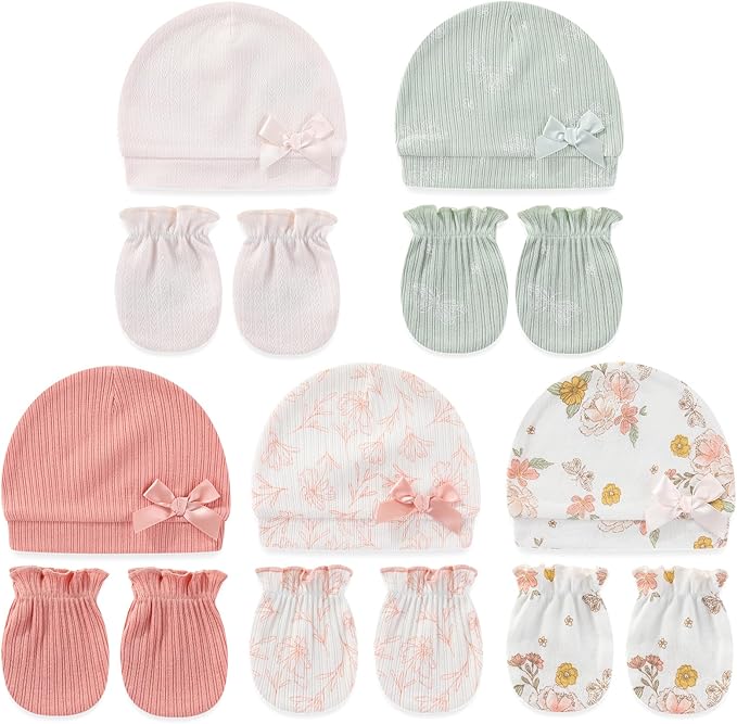 Cute Baby Girl Hats Mittens Set 10-Pack New Born Boy Caps Gloves Suit 0-6 Months Infant Accessories-CubbioJoy