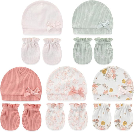 Cute Baby Girl Hats Mittens Set 10-Pack New Born Boy Caps Gloves Suit 0-6 Months Infant Accessories-CubbioJoy