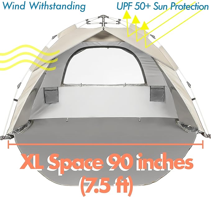 Beach Tent Pop Up Beach Sun Shade Tent with UPF 50+ UV Protection, Removable Floor Zippered Privacy & Ventilation Sun Shelter Family 3 to 4 Person-CubbioJoy
