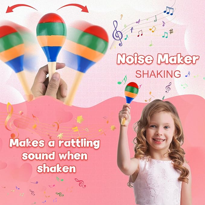 2 Pcs Maracas Hand Percussion Rattles, PLULON Colorful Wooden Maracas Rumba Shakers Rattle Latin Musical Instrument for Kids Adults Game Playing, Mexican Fiesta Cinco De Mayo Party Favors Supplies-CubbioJoy