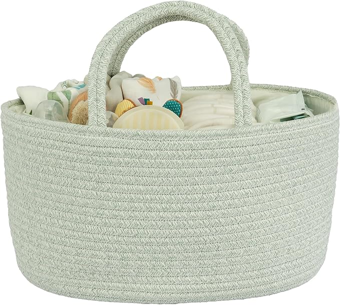 Diaper Caddy Organizer Cotton Rope Baby Basket Nursery Storage and Portable Tote Bag for Car Ideal Baby Shower Gifts and Registry Must-Have for Newborn Essentials Large light green-CubbioJoy