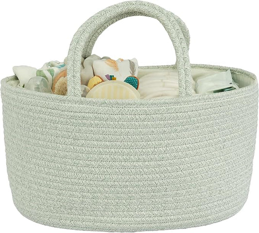 Diaper Caddy Organizer Cotton Rope Baby Basket Nursery Storage and Portable Tote Bag for Car Ideal Baby Shower Gifts and Registry Must-Have for Newborn Essentials Large light green-CubbioJoy