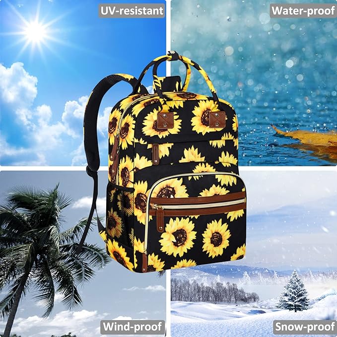 Diaper Backpack Tote Large Capacity, Baby Bag with Insulated Pockets Multifunctional Diaper Bags For Baby Girl Boy Women Waterproof Bags Mama Maternity Bag Sunflower-CubbioJoy