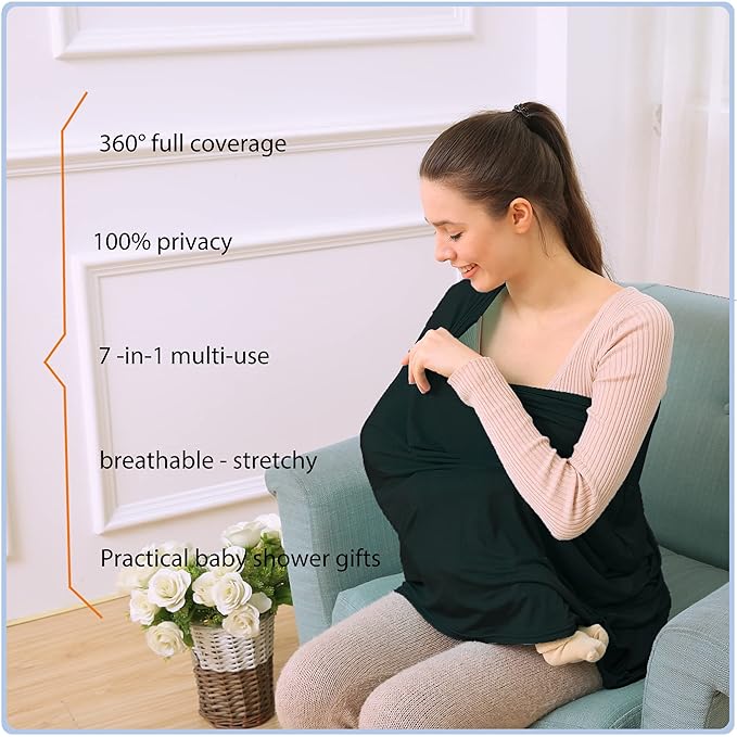 Car Seat Covers for Babies - Multi- use Nursing Carseat Canopy, Breastfeeding Covers, Baby Shower Gifts for Boys and Girls (Pure Black)-CubbioJoy