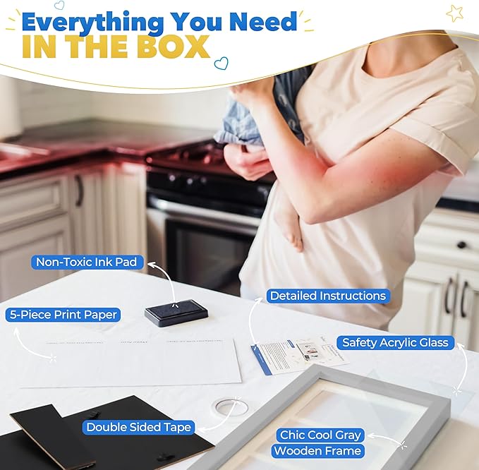 Bubzi Co Baby Handprint Kit & Footprint Photo Frame for Newborn Girls and Boys, Unique Baby Shower Gifts Set for Registry, Memorable Keepsake Decorations for Room Wall or Nursery Decor (Cool Gray)-CubbioJoy