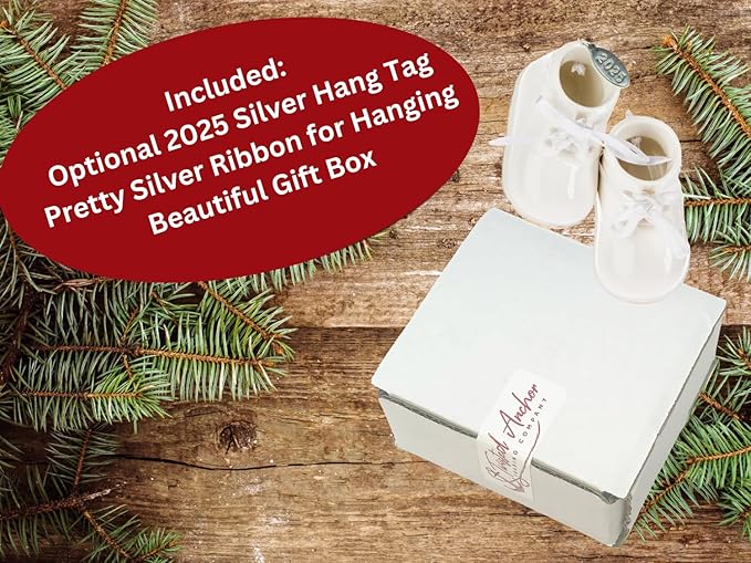 Ivory Baby Shoe Ornament Babys First Christmas Boy or Girl Ornament Cream Porcelain Baby Booties, Can Be Personalized, with Gift Box (2025)-CubbioJoy