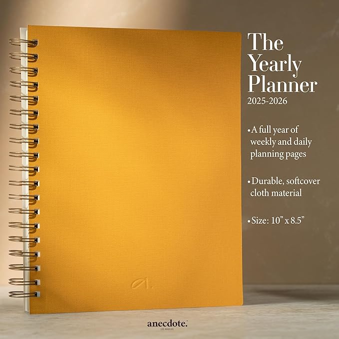 Anecdote 2026 Planner (8.5" x 10") Daily Planner Weekly Monthly Planner - 52 Weeks w/Library Buckram Cover, Brass Spiral - A4 Size Bleed-Resistant Paper – Mustard-CubbioJoy