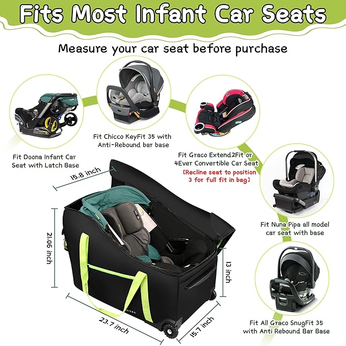 Baby Car Seat Travel Bag Fit Chicco Keyfit 35 and Anti-rebound Bar Base, Doona Car Seat Stroller and Base, Nuna Pipa Travel Bag, Infant Car Seat Bags for Air Travel, Doona Travel Bag-CubbioJoy
