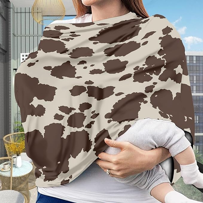 Binienty Baby Car Seat Covers Nursing Cover Soft Stretch Breastfeeding Scarf, Animal Brown Cow Stripe Print, Baby Infants Canopies-CubbioJoy