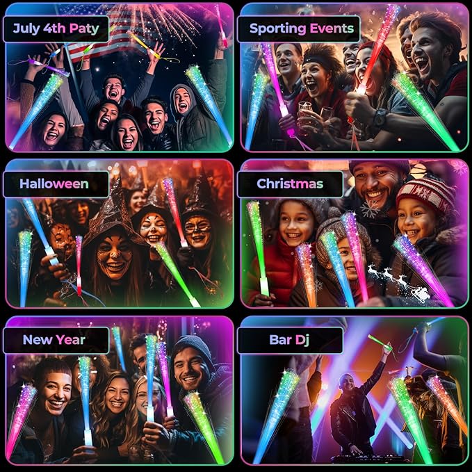 74 PCS Glow Fiber Wands Sticks, LED Light Wands, Glow in The Dark Party Supplies, Fiber Optic Wands, LED Flashing Sticks, Fiber Optic Light Wand Stick for Party, Wedding,Halloween and New Year-CubbioJoy