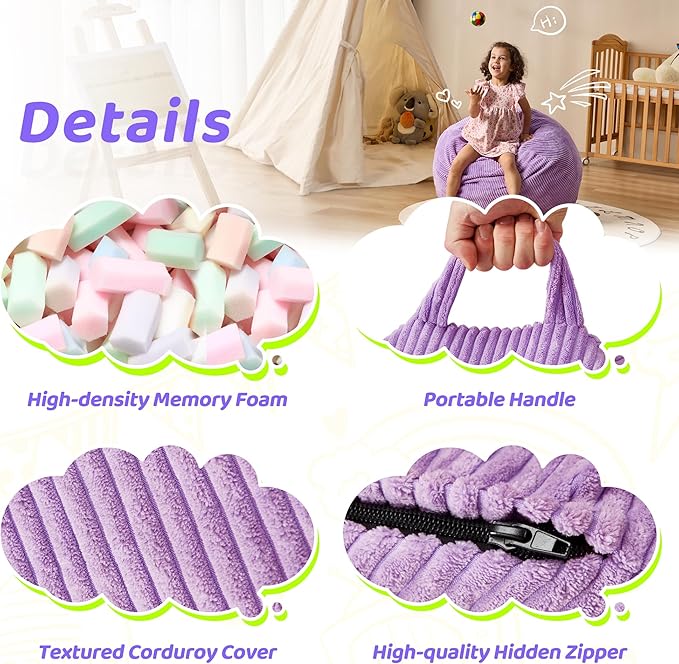 Bean Bag Chairs Teardrop Bean Bag Chair Beanbag Chair with Memory Foam Filled Machine Washable Cover for Living Room, Bedroom (Small,Purple)-CubbioJoy