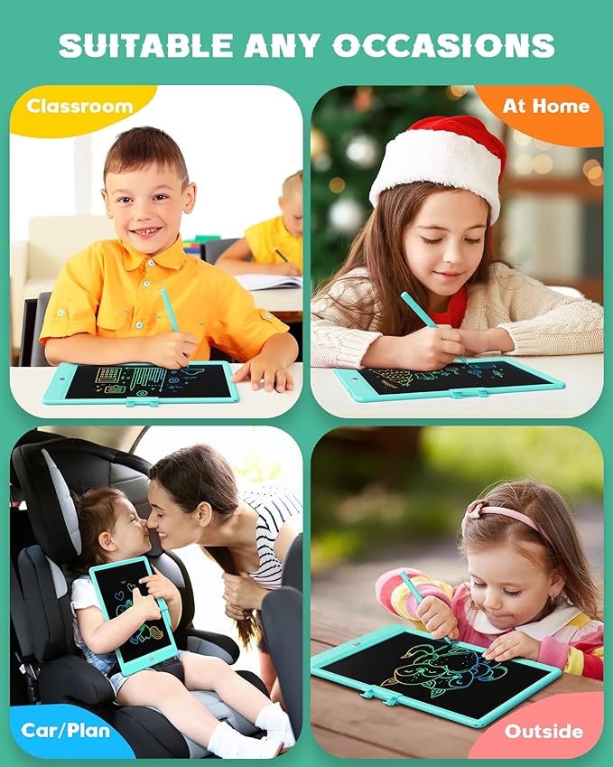 Bravokids 10 Inch LCD Writing Tablet for 3 Year Olds - Electronic Drawing Pad and Doodle Board as Educational Birthday Gifts for Girls and Boys (Green)-CubbioJoy