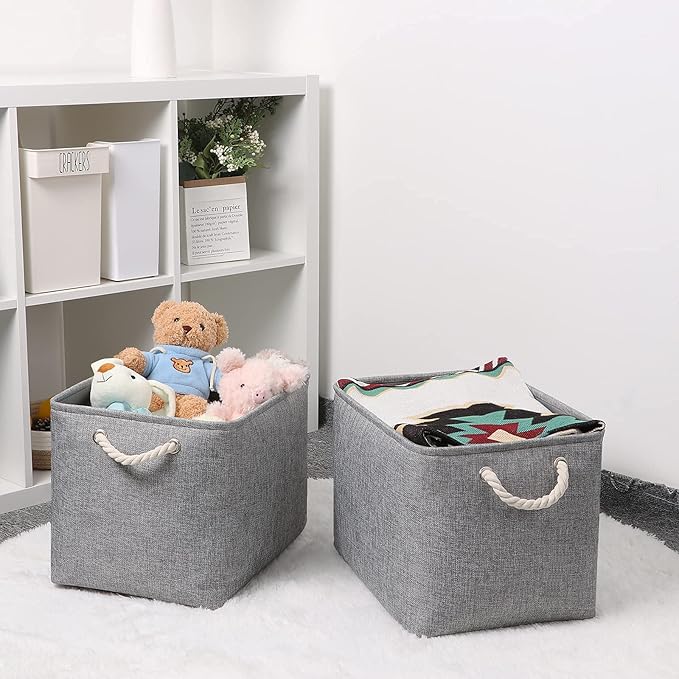 Bidtakay Grey Baskets [2-Pack] Shelf Baskets for Storage 16" X 11.8" X 11.8" Large Fabric Rectangular Decorative Storage Basket Organization Bins for Shelves Closet Home Organization(Grey)-CubbioJoy