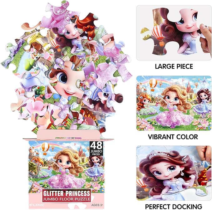 Jumbo Floor Puzzle for Kids,48 Piece Princess Large Jigsaw Puzzles,Puzzle for Toddler Ages 3-5,Preschool Educational Intellectual Development Toy Gift for Boys & Girls Ages 4-8-CubbioJoy