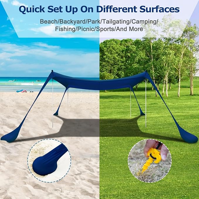 COMMOUDS Beach Tent Sun Shelter - UPF50+ Pop Up Beach Canopy with Sandbags & Sand Shovel & Windproof Poles, Portable Sun Shade for Beach, Camping, Picnics, Backyard-CubbioJoy