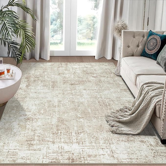 4x6 Area Rugs for Living Room Rug Washable: Modern Large Rug for Dining Room Bedroom Carpet Non Slip Low Pile 4 by 6 Indoor Abstract Nursery Home Office Beige-CubbioJoy