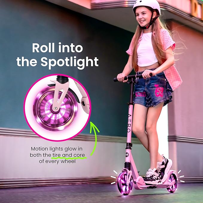Aero Big Wheels Kick Scooter for Kids 6+, Teens & Adults | Light Up Wheels, Hand Brake, Rubber Deck Mat & Shock Absorption | Foldable & Height Adjustable-CubbioJoy