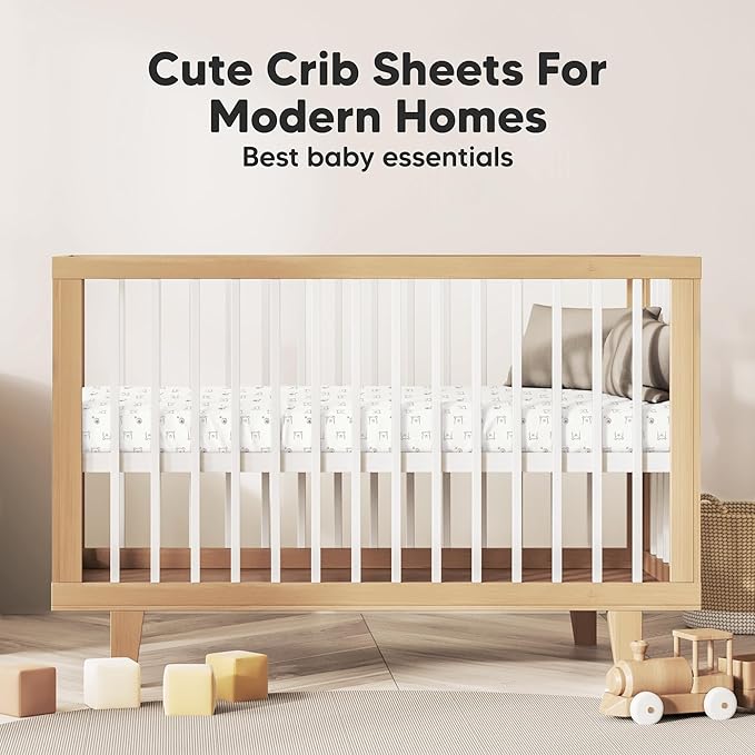 KeaBabies 2-Pack Organic Crib Sheets for Boys, Girls - 52x28 Fitted Crib Mattress Sheet Neutral, Breathable Jersey Cotton Cover for Baby Bed, Toddler Mattress, Soft & Cute Prints (Bumble Bear)-CubbioJoy