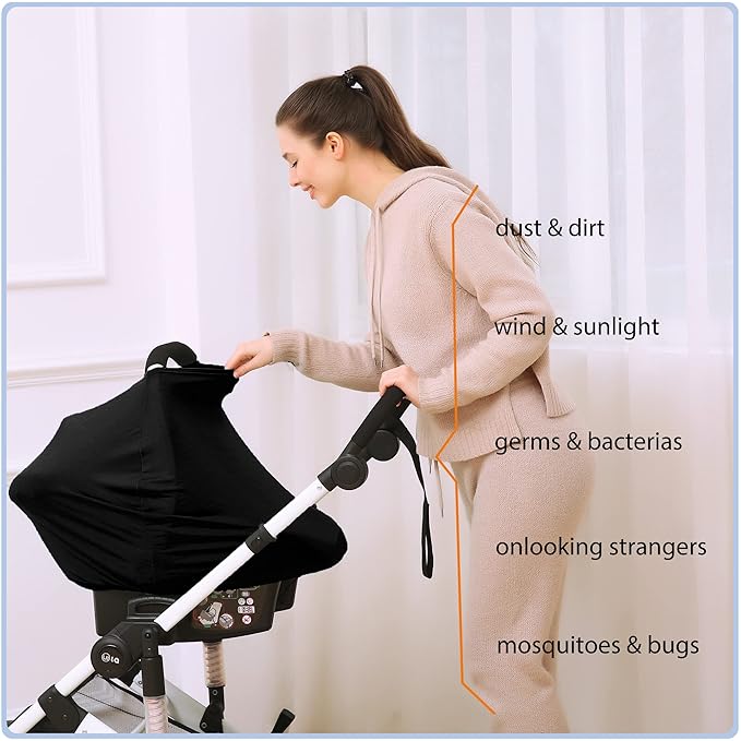 Car Seat Covers for Babies - Multi- use Nursing Carseat Canopy, Breastfeeding Covers, Baby Shower Gifts for Boys and Girls (Pure Black)-CubbioJoy