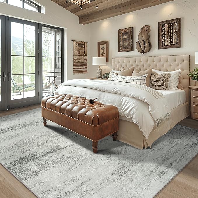 Area Rugs 8x10 Living Room Rugs: Large Modern Abstract Washable Rug with Non-Slip Backing, Thin Carpet for Dining Room Table Bedroom Nursery Indoor Home Office-Gray-CubbioJoy