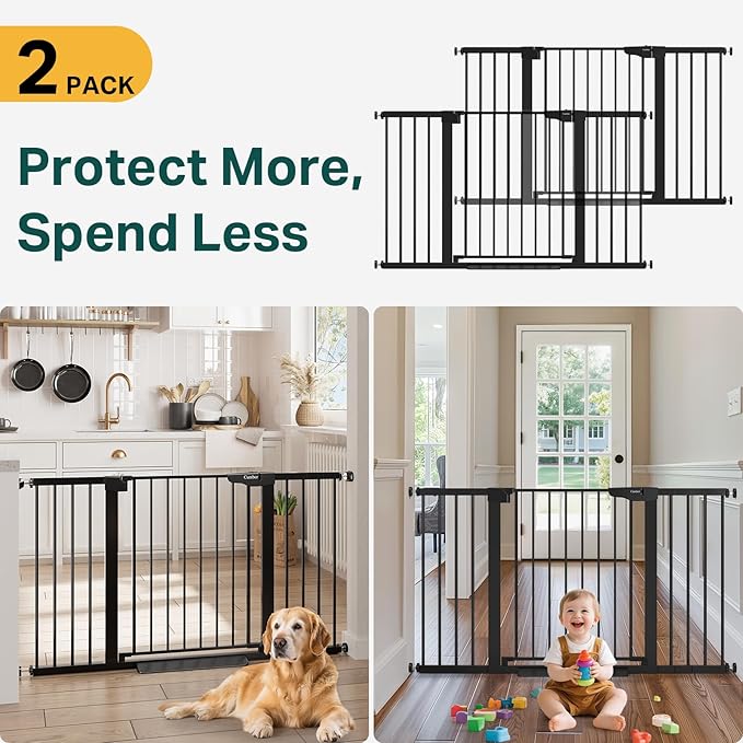 Cumbor 2 Pack 29.7-54.2" Baby Gate for Stairs, Mom's Choice Awards Winner-Auto Close Dog Gate for doorways, Easy Install Pressure Mounted Pet Gate Indoor, Walk Thru Wide Safety Gate for Dog, Black-CubbioJoy