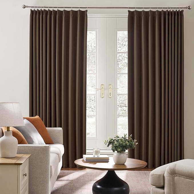Chocolate Brown Espresso Pinch Pleated Blackout Curtains 102 Inches Long,Thermal Insulated Pinch Pleats Window Curtains Panels Drapery for Bedroom, Living Room,Office, 40" W x 102" L, Set of 2-CubbioJoy