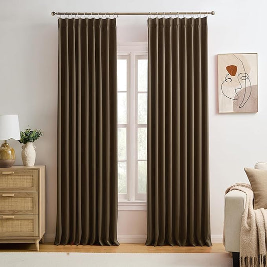 KEQIAOSUOCAI Brown Pinch Pleated 60 Inch Wide Curtains 60 x 102, Thermal Insulated Noise Cancelling Living Room Office Drapes 102 Inches Long, Patio Sliding Glass Door Window Curtain 2 Panels-CubbioJoy