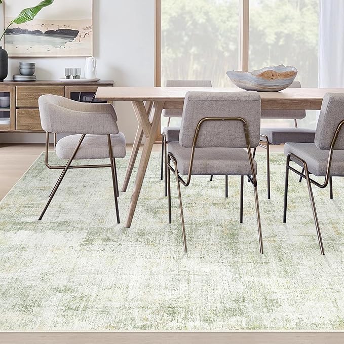 Area Rugs 9x12 Living Room: Washable Rug Modern Abstract Large Rugs Soft Non Slip Neutral Rug Stain Resistant Indoor Carpet for Bedroom Kitchen Dining Room Home Office Rugs(Green Brown,9'x12')-CubbioJoy