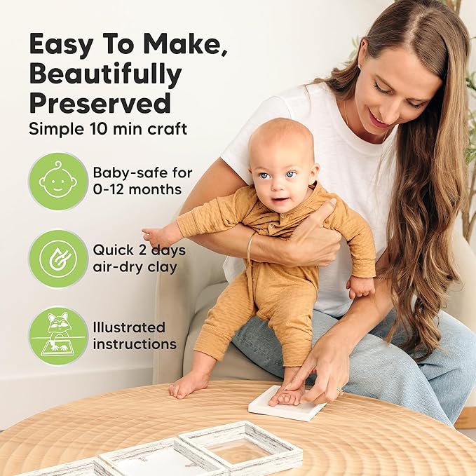 Baby Shower Gifts for Boys, Girls - Baby Hand and Footprint Kit, Newborn Handprint Kit, Keepsake Photo Frame, Nursery Picture Frame, Gender-Neutral Newborn Keepsake Gifts (Vintage White)-CubbioJoy