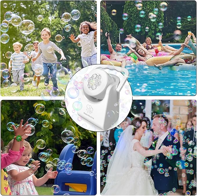 Bubble Machine Automatic Bubble Blower for Kids Batteries Operated Portable Bubble Maker Electric Bubble Machine Adjust Angle by 90° Indoor Outdoor Toy for Birthday Party Wedding (Portable White)-CubbioJoy