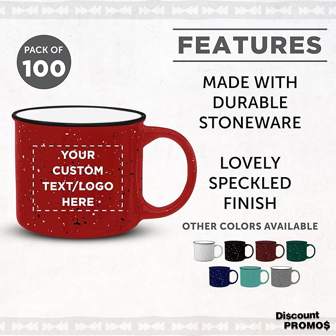 DISCOUNT PROMOS Custom Ceramic Campfire Coffee Mugs 13 oz. Set of 100, Personalized Bulk Pack - Perfect for Tea, Espresso, Cappuccino, Hot Cocoa - Red-CubbioJoy