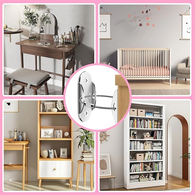 Anti Tip Furniture Anchors (6 Packs) Furniture Anchors for Baby Proofing, Earthquake Straps for Furniture Dresser Wall Safety Anchor Furniture Safety Straps Wall Straps, Silver-CubbioJoy