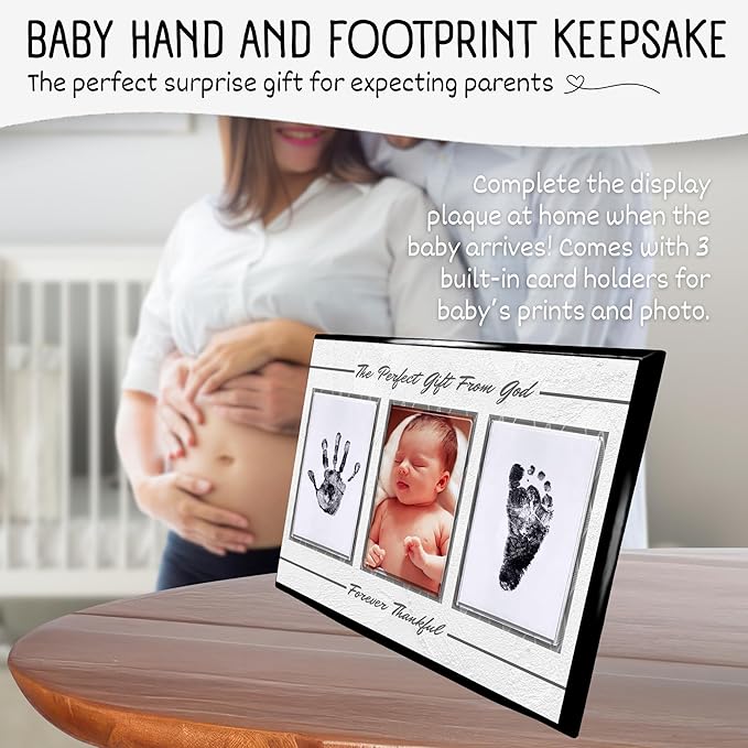 Baby Hand and Footprint Kit with Photo & Birth Details, Inkless Hand and Footprint Kit, Newborn Keepsake Plaque, Baby Shower Gifts (STYLE 2 (Baby Shower) (Gift From God))-CubbioJoy