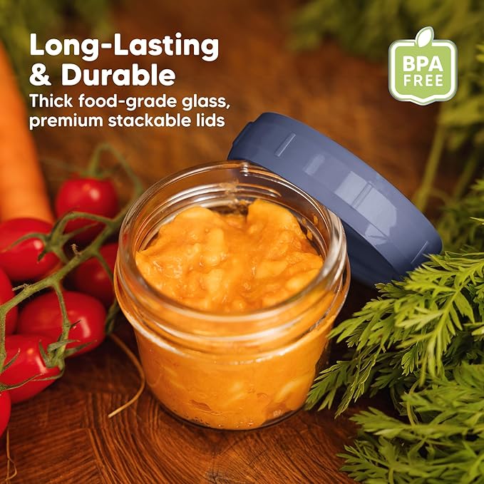 KeaBabies 6pk 4oz Glass Baby Food Containers with Lids - Leak-Proof, Microwavable Small Glass Jars, Baby Purees & Toddler Snack Storage Containers, BPA-Free, Dishwasher & Freezer Safe (Sunset)-CubbioJoy