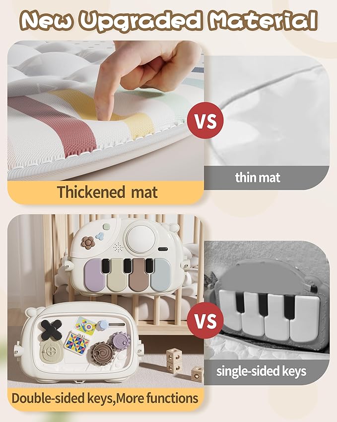 Baby Gym with Kick and Play Piano, Baby Play Mat Tummy Time Activity Gym Mat with 5 Infant Sensory, Music & Lights Boy or Girl for Newborn 0 to 3 6 9 12 Months-CubbioJoy