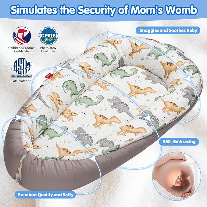 Baby Lounger - Breathable & Soft Baby Nest, Portable and Lightweight Tummy Time Lounger for Home and Travel, Ideal Newborn Babies Essentials Baby Shower Gifts-CubbioJoy