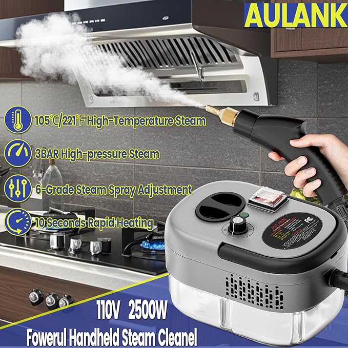 2500W Handheld Steam Cleaner,Portable Car Steamer For Auto Detailing,High-Temperature and Pressure Steam Cleaner For Home, Steam Cleaning Machine for Furniture,Kitchen,Grout,Floor,Tile (Gray)-CubbioJoy