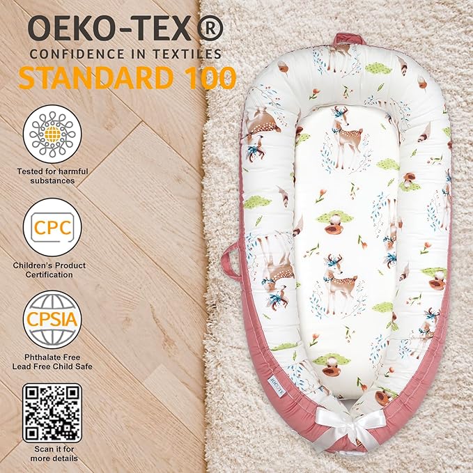 Baby Lounger | Organic Cotton Infant Lounger | Reversible, Adjustable & Portable Floor Lounger | Soft, Breathable, Washable Cover-CubbioJoy