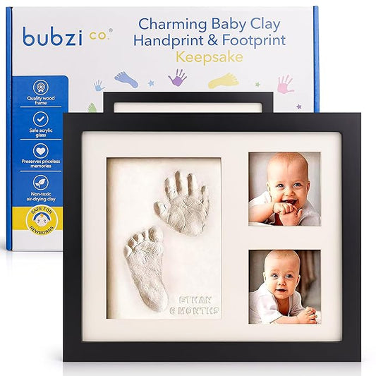 Baby Footprint and Hand Print Kit - Keepsake Frame, Nursery Picture Frames, New Mom Gifts, Newborn Essentials, Baby Shower Gifts (Jet Black)-CubbioJoy