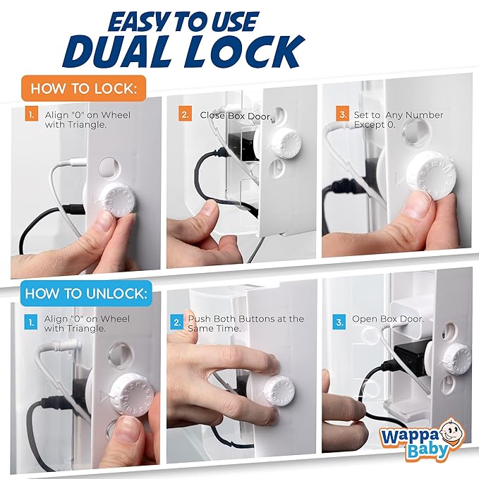 Clear Outlet Cover Box [Patented] Double Lock for Much Better Toddler Proofing, Easier Operation, Simple 3 Step Install with Included Screws. Provides Extra Space Inside for Plugs-CubbioJoy