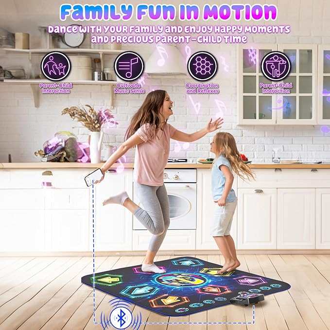Dance Mat, 2025 Light Up 8-Button Dance Pad with Wireless Bluetooth, Upgraded Flowing Light Control System with Stands, Kids Toys Music Games Birthday for 3-12 Year Old Boys Girls-CubbioJoy