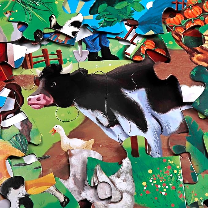 Jumbo Floor Puzzle for Kids,Farm Animals Jigsaw Large Puzzles,48 Piece Barn Puzzle for Toddler Ages 3-5,Children Learning Preschool Educational Toys,Birthday Gift for 4-8 Years Old Boy and Girl-CubbioJoy