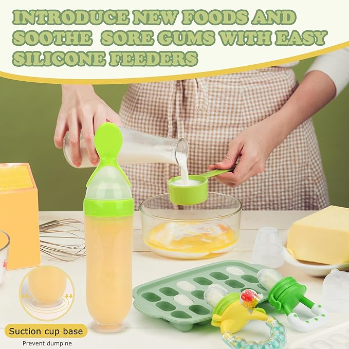 Baby Fruit Feeder & Baby Breastmilk Popsicle Molds-WAJIAYON Silicone Babies Food Freezer Tray Storage Containers, Infant Food Pacifier Feeder and Teether Infant Teething Feeders-CubbioJoy