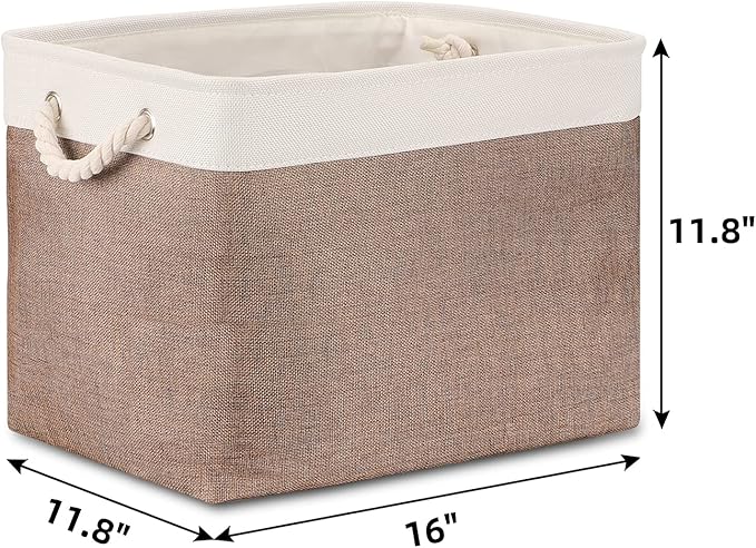 Bidtakay Large Storage Baskets with Handles for Organizing 16" x 11.8" x 11.8" Rustic Shelf Baskets [2-Pack] Foldable Clothes Baskets Fabric Collapsible Bins for Closet (White&Earthy Brown)-CubbioJoy