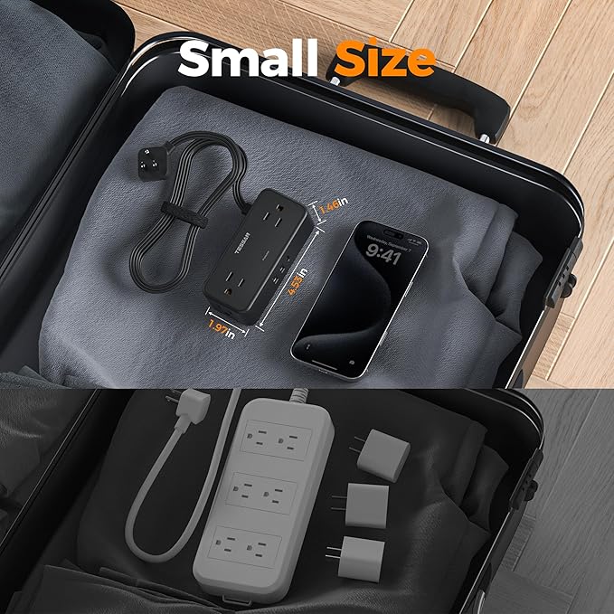 Black Extension Cord 5 Ft, TESSAN Flat Surge Protector Power Strip with 4 Wide Spaced AC Outlets 3 USB Ports (1 USB C), Ultra Thin Flat Plug with 900J Surge Protection, Office Dorm Room Essentials-CubbioJoy