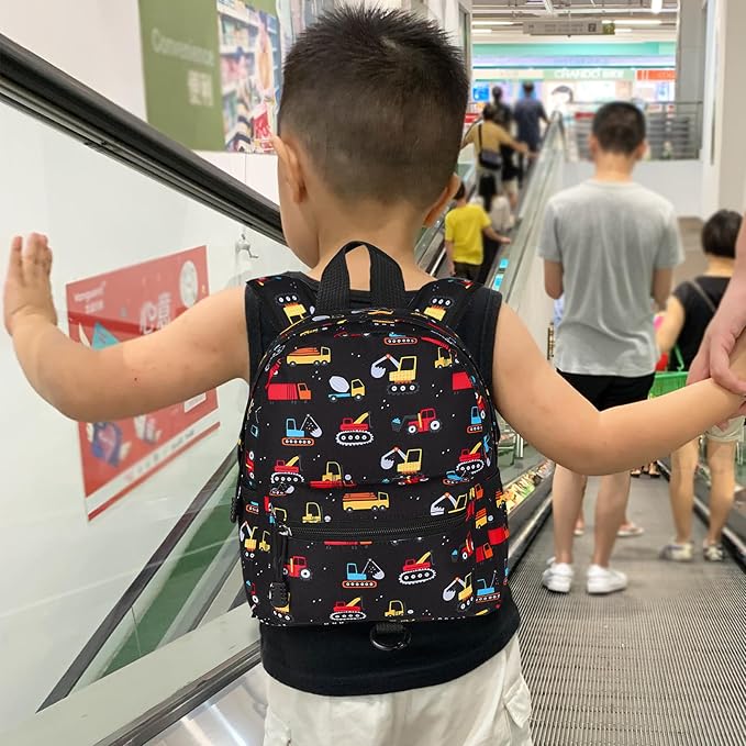 Accmor Toddler Backpack Harness with Leash, Cute Baby Backpacks with Anti Lost Wrist Link, Mini Kids Backpack Tether Walking Harness for Travel Outdoor, Black Excavator Backpack Tether for Boys Girls-CubbioJoy